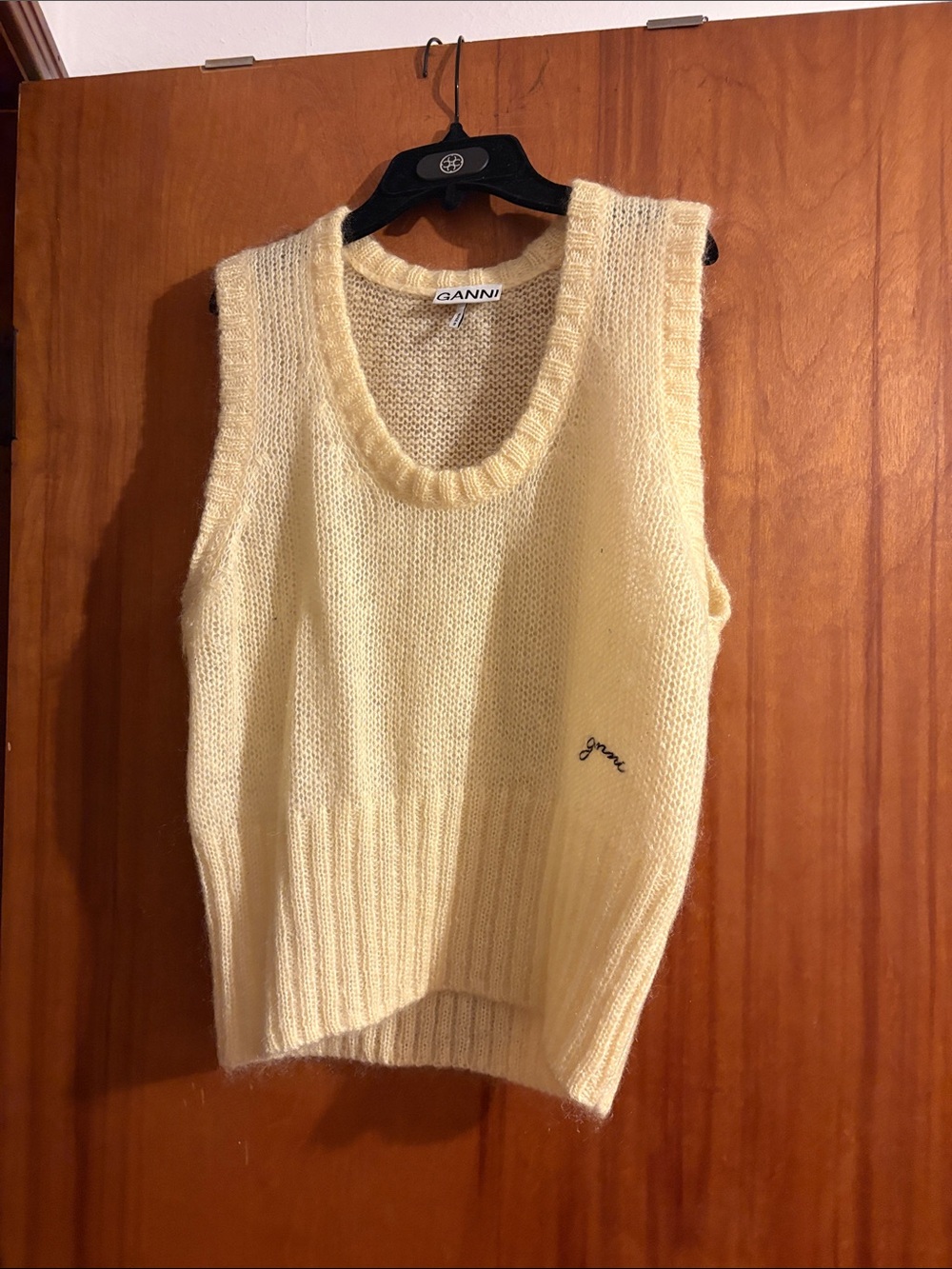 Ganni Pale Yellow Mohair-Blend Scoop Neck Sweater Vest